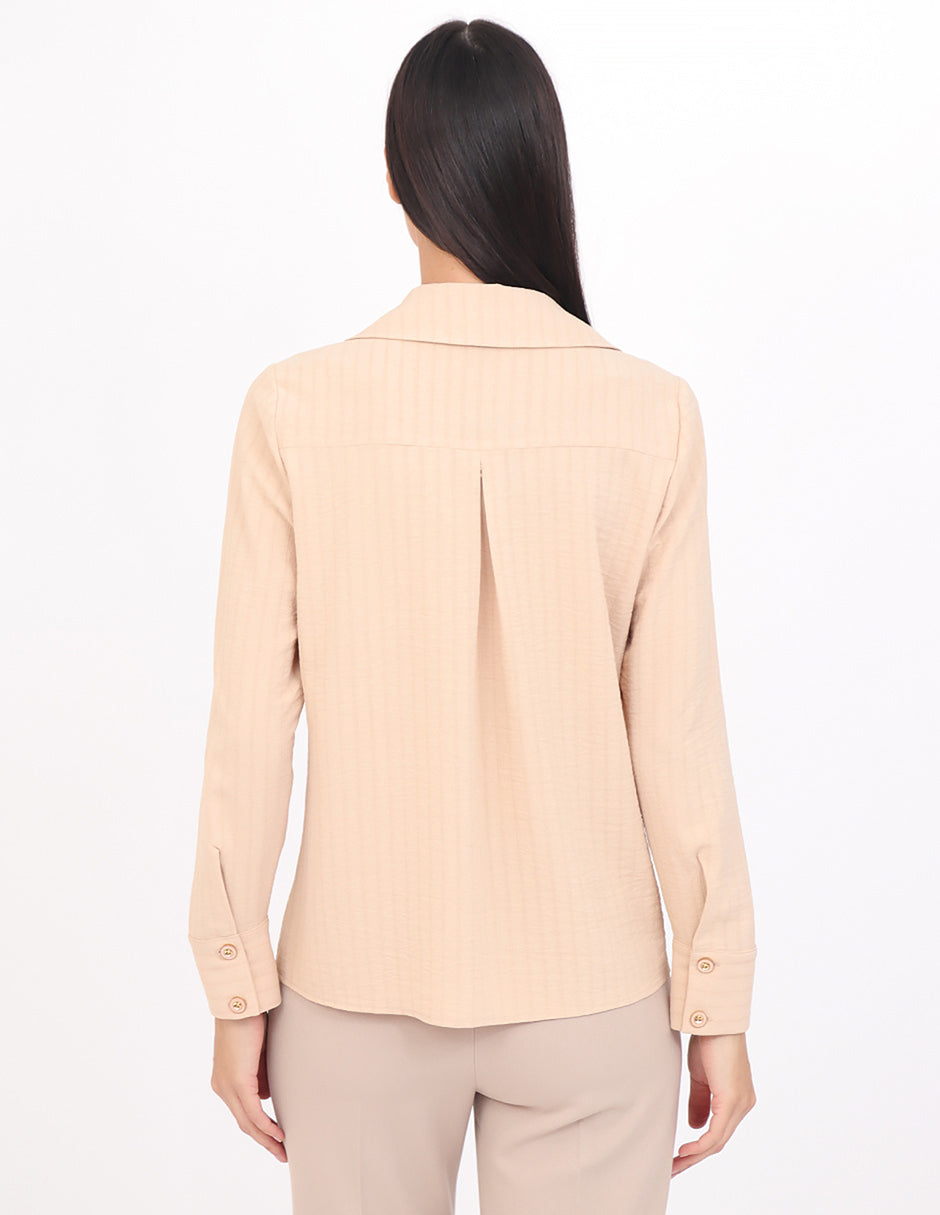 Blusa Cuello Camisero, Manga Larga con Puños