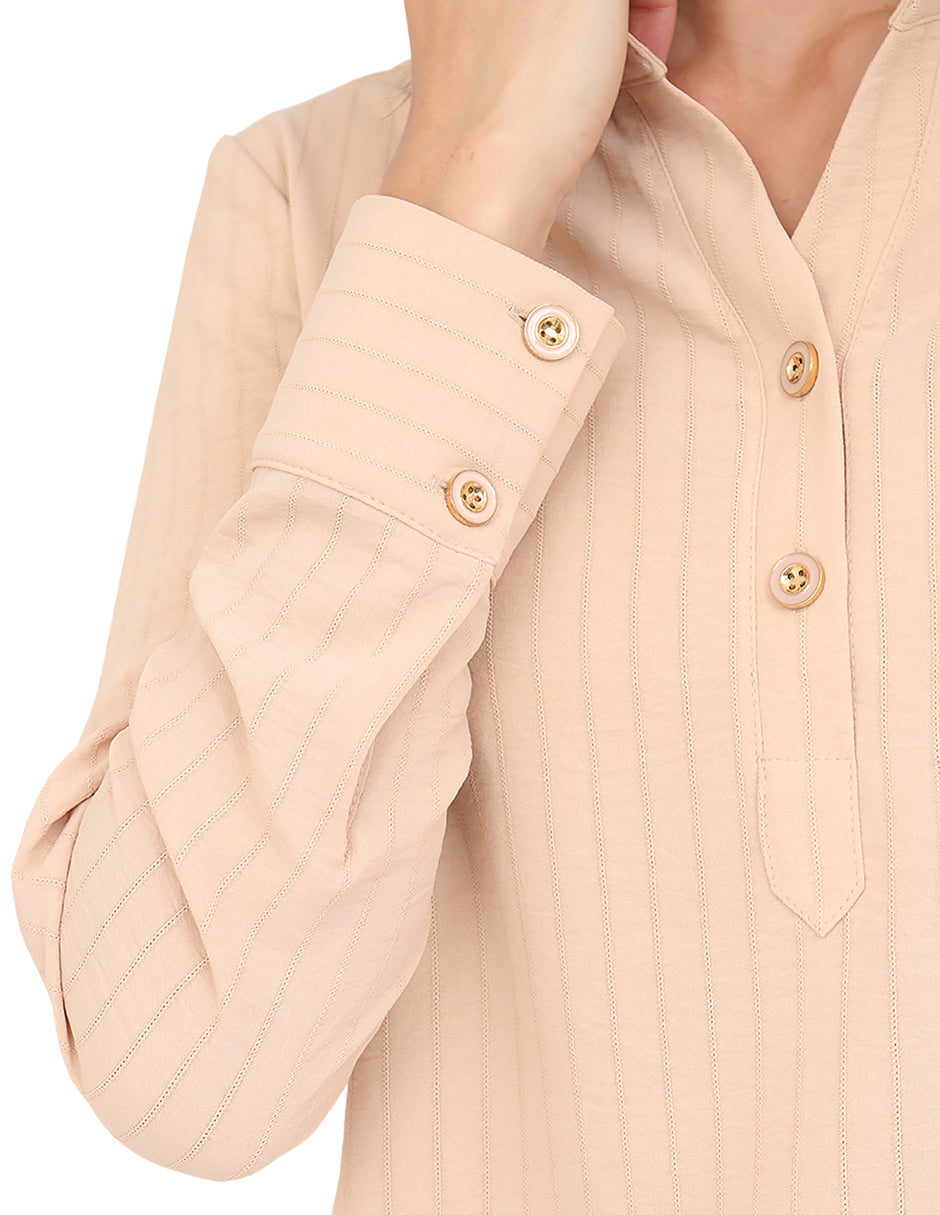 Blusa Cuello Camisero, Manga Larga con Puños