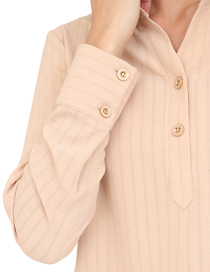 Blusa Cuello Camisero, Manga Larga con Puños