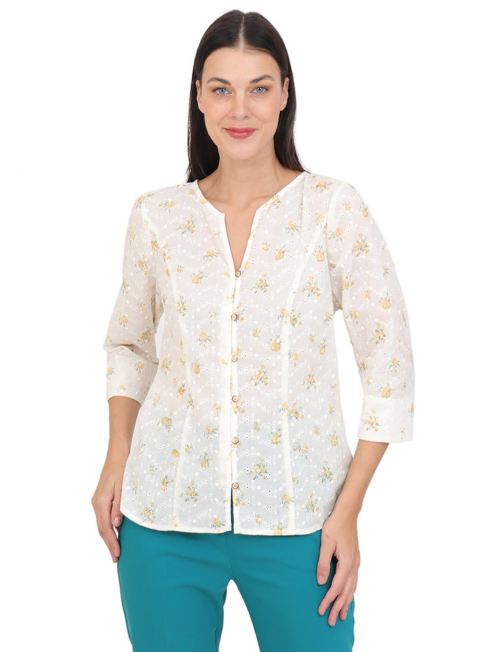 Blusa Cuello Redondo, Manga 3/4, Bordado