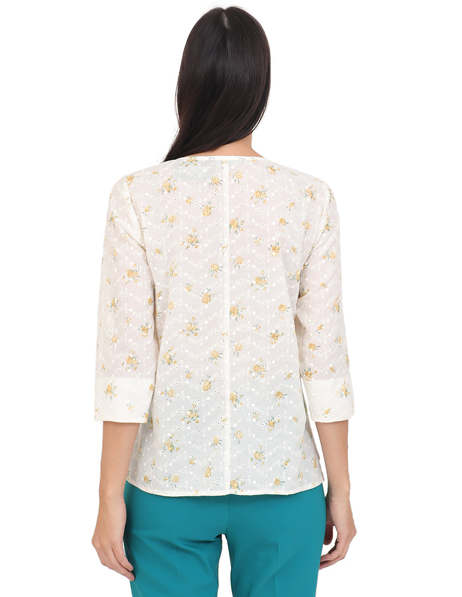 Blusa Cuello Redondo, Manga 3/4, Bordado