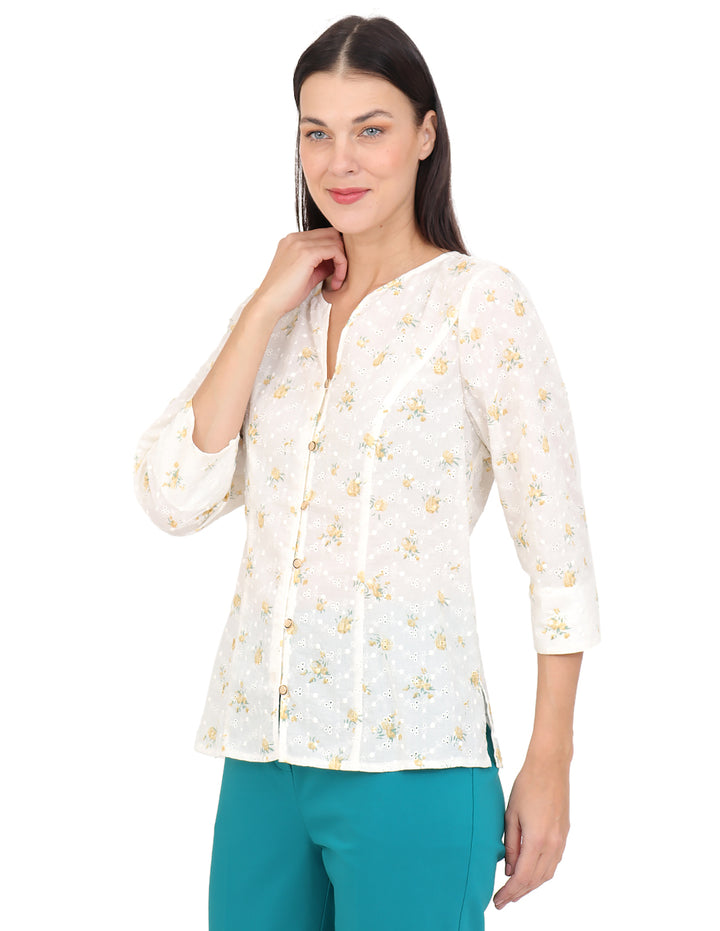 Blusa Cuello Redondo, Manga 3/4, Bordado