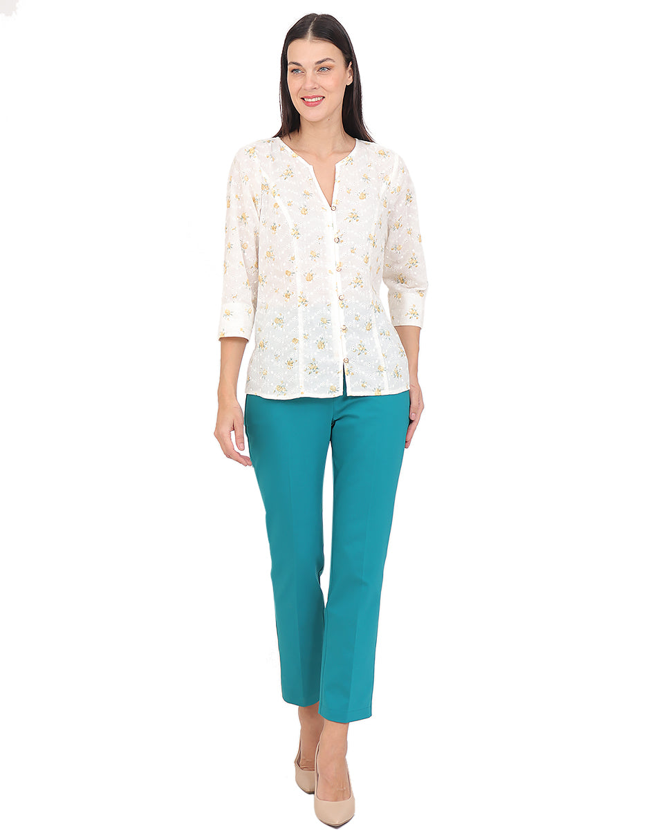 Blusa Cuello Redondo, Manga 3/4, Bordado