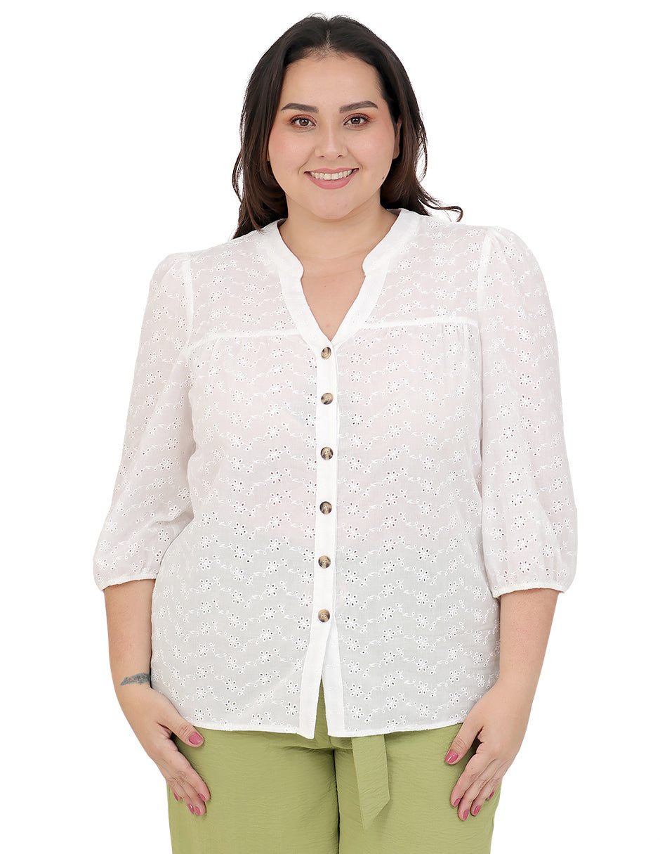 Blusa Curvy Carilo, Cuello V,  Manga Corta