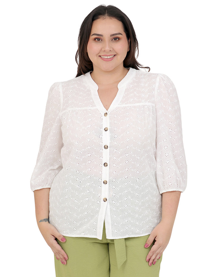 Blusa Curvy Carilo, Cuello V,  Manga Corta