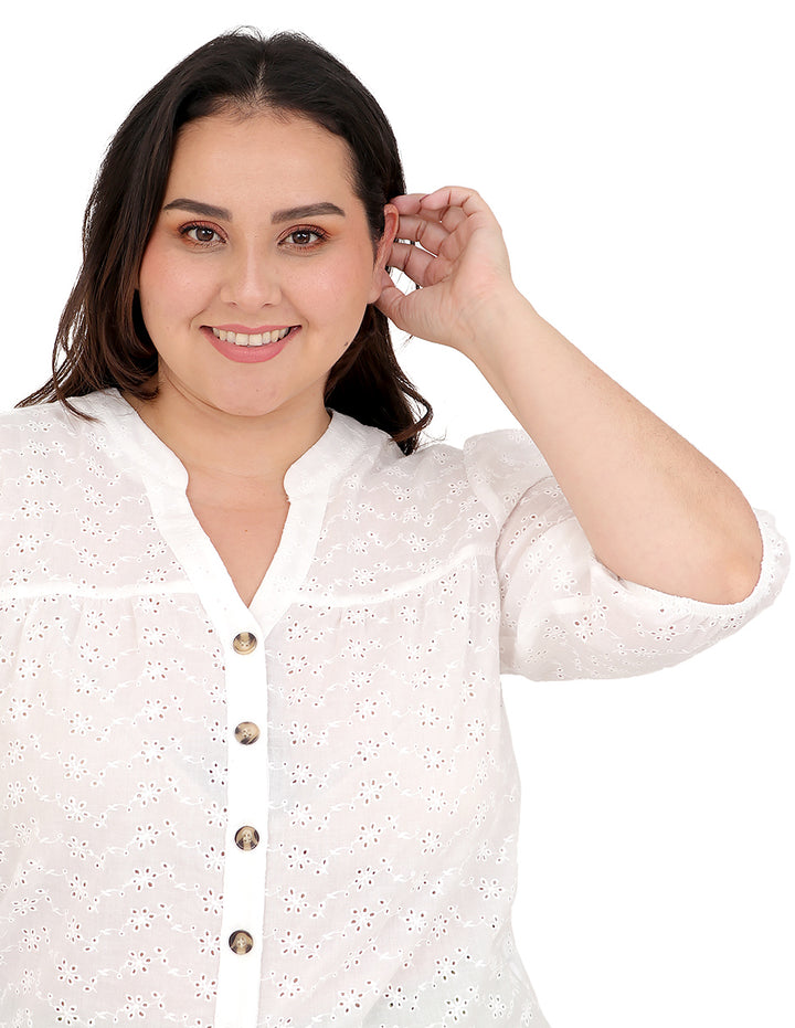 Blusa Curvy Carilo, Cuello V,  Manga Corta