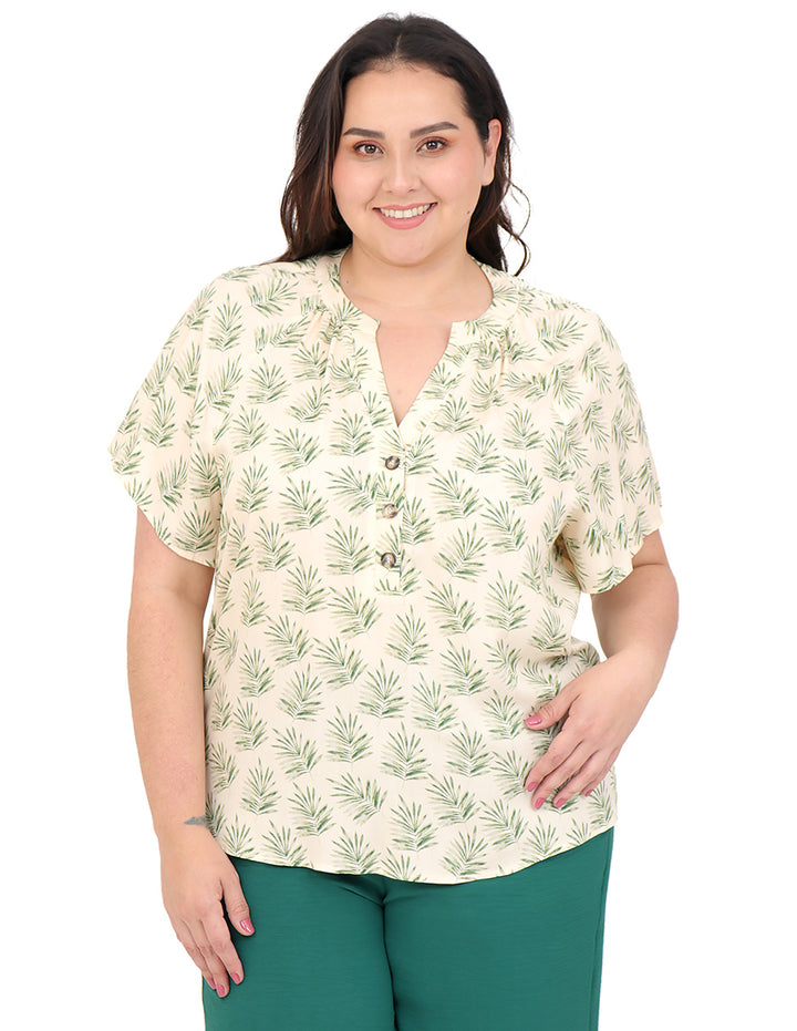 Blusa Curvy Carilo, Cuello V,  Manga Corta, Estampada