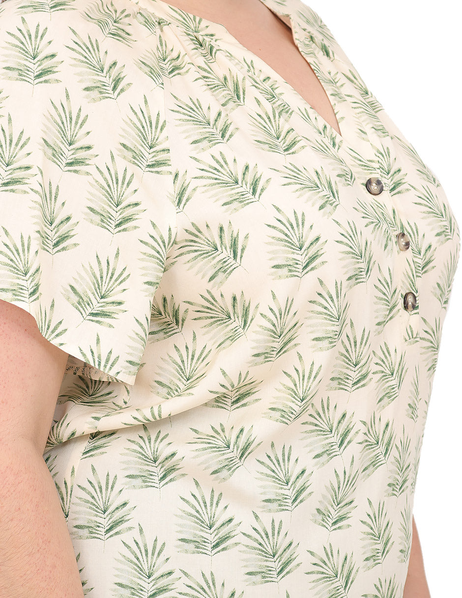 Blusa Curvy Carilo, Cuello V,  Manga Corta, Estampada