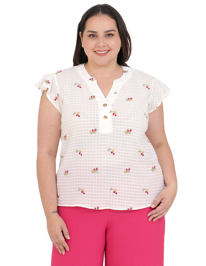 Blusa Curvy Carilo, Cuello V,  Manga Corta