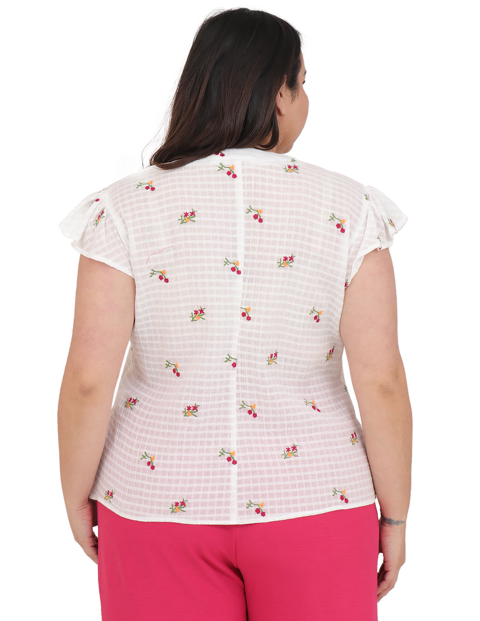 Blusa Curvy Carilo, Cuello V,  Manga Corta