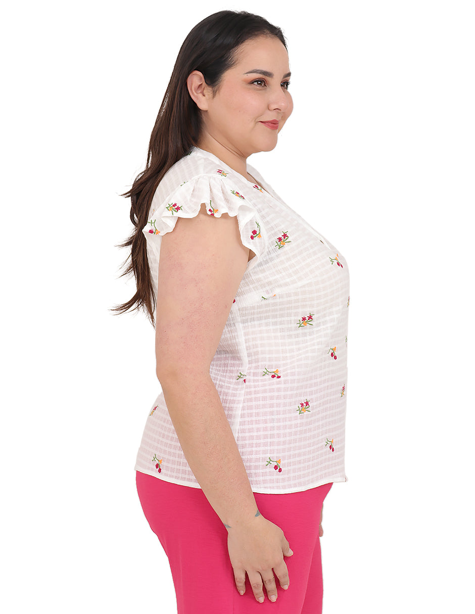 Blusa Curvy Carilo, Cuello V,  Manga Corta