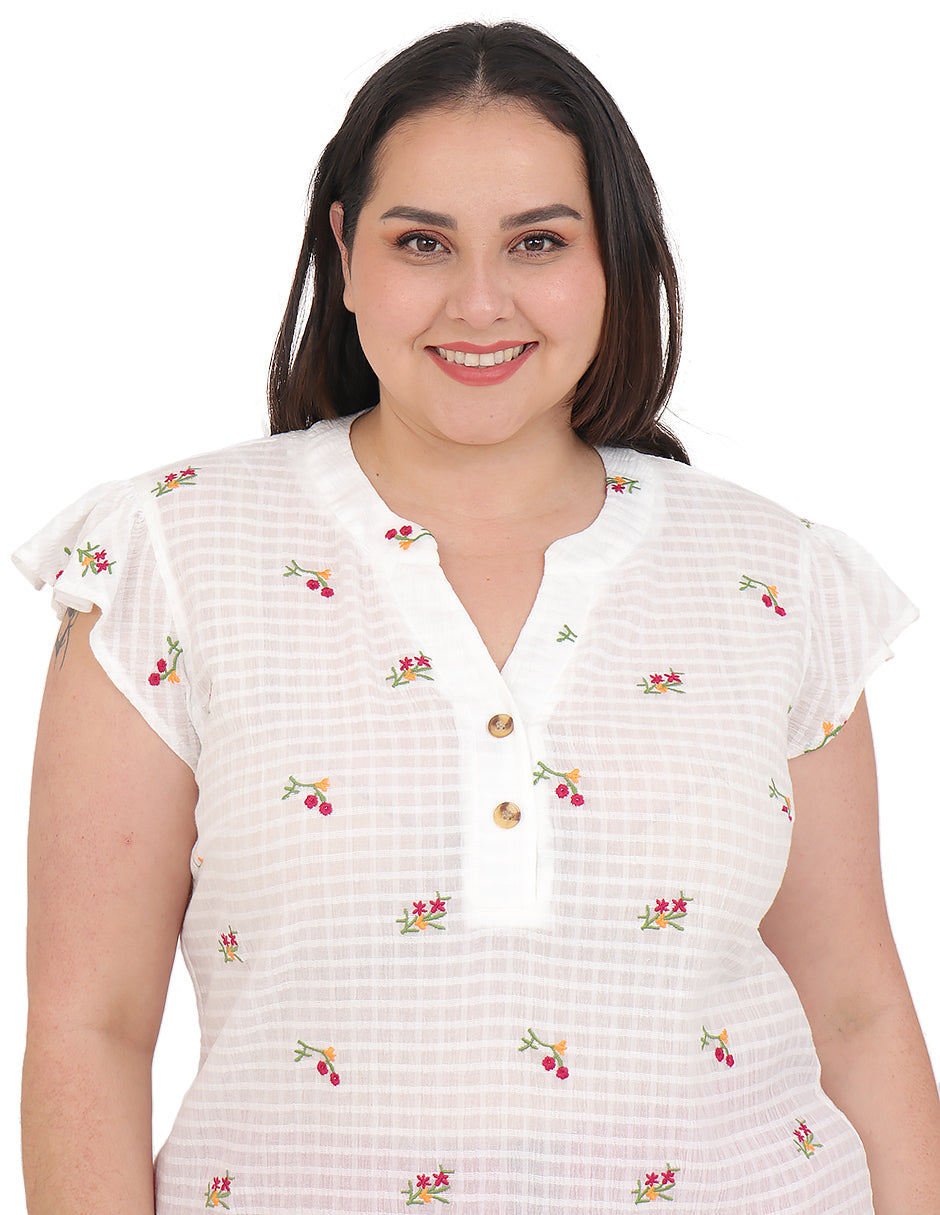 Blusa Curvy Carilo, Cuello V,  Manga Corta