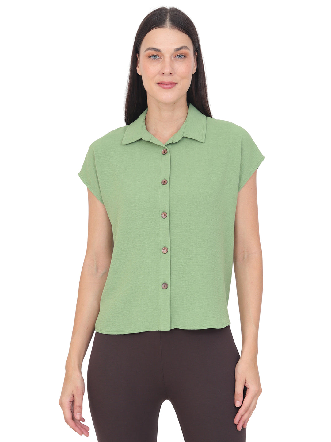 Blusa Cuello Camisero, Sin Manga, Botones al Frente