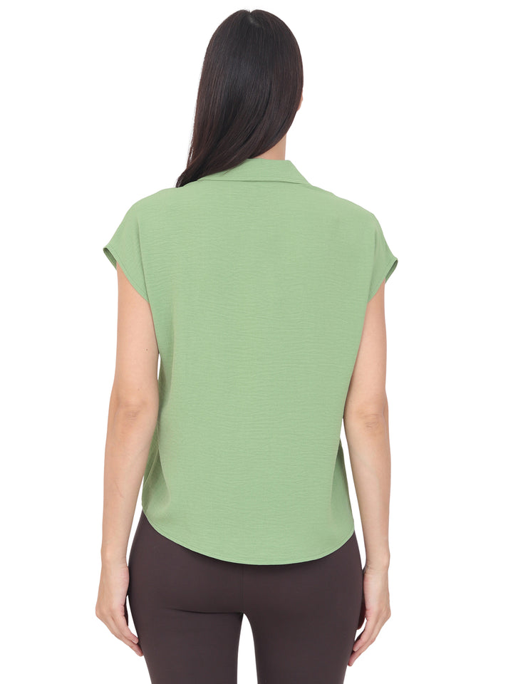 Blusa Cuello Camisero, Sin Manga, Botones al Frente