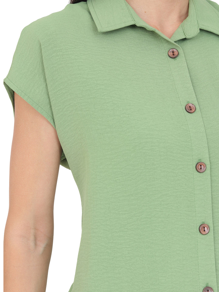Blusa Cuello Camisero, Sin Manga, Botones al Frente
