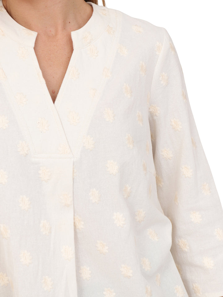 Blusa Cuello V, Manga 3/4, Algodón Bordado