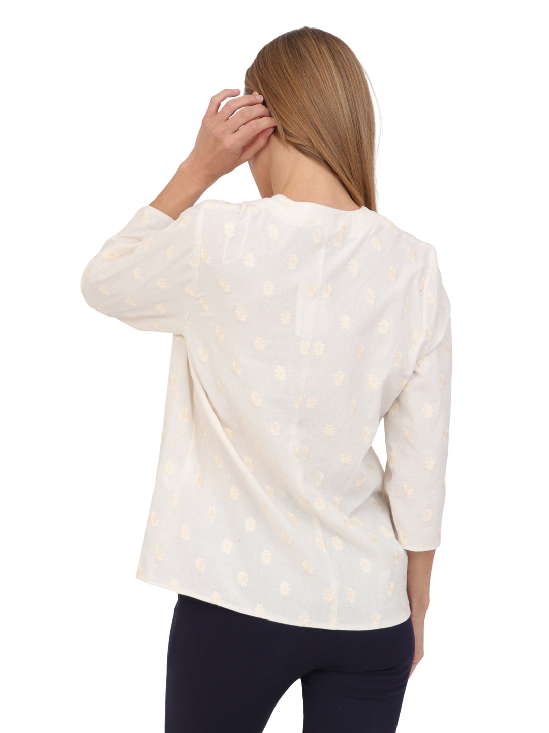 Blusa Cuello V, Manga 3/4, Algodón Bordado