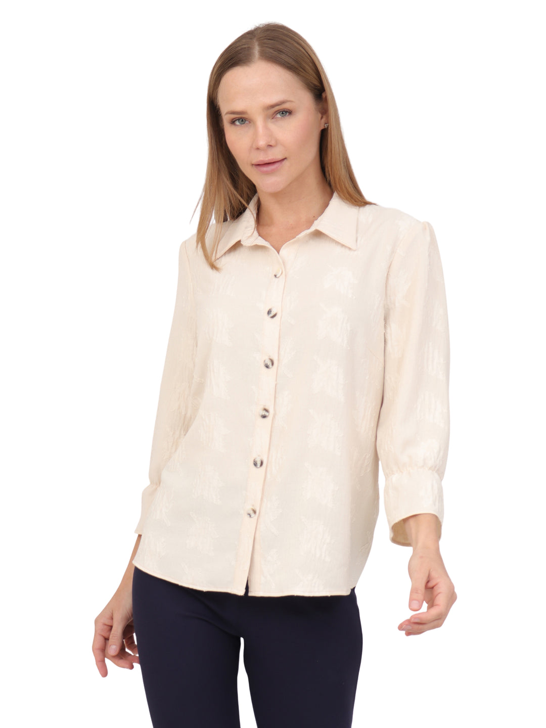 Blusa Camisera,  Manga 3/4, Lisa