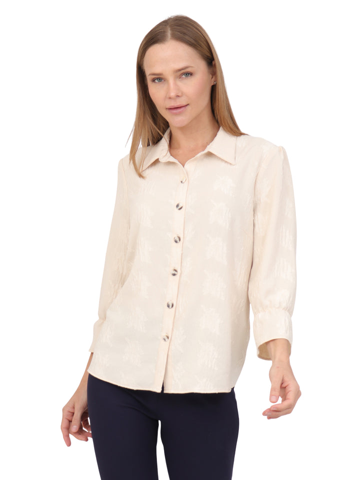 Blusa Camisera,  Manga 3/4, Lisa