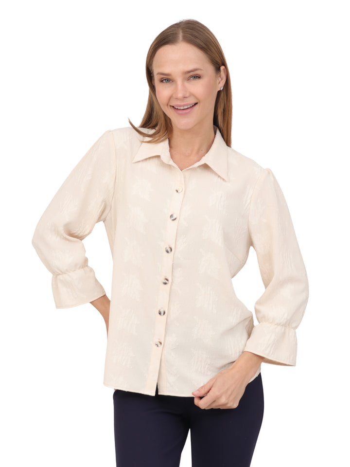 Blusa Camisera,  Manga 3/4, Lisa