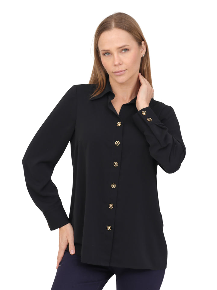 Blusa Camisera,  Manga Larga, Lisa