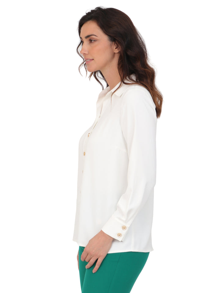 Blusa Camisera,  Manga Larga, Lisa