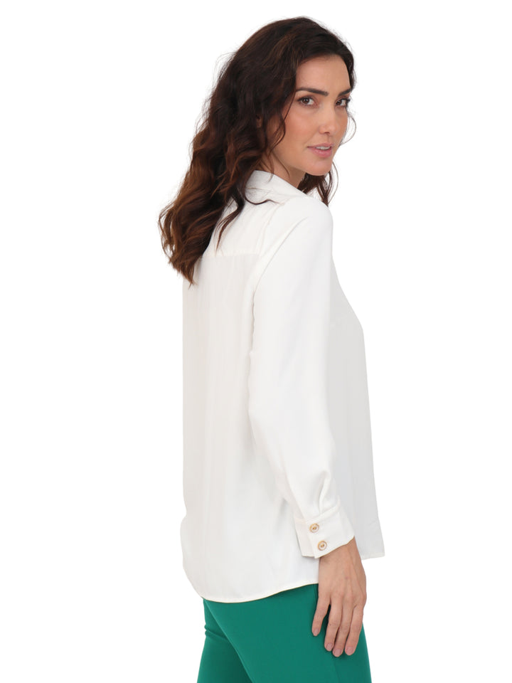 Blusa Camisera,  Manga Larga, Lisa