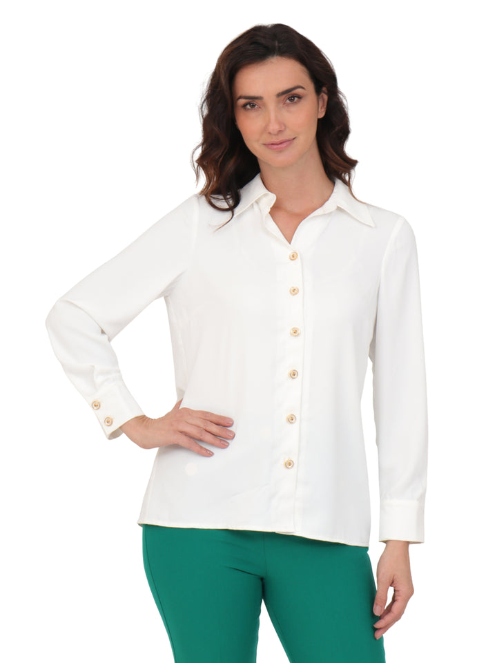 Blusa Camisera,  Manga Larga, Lisa