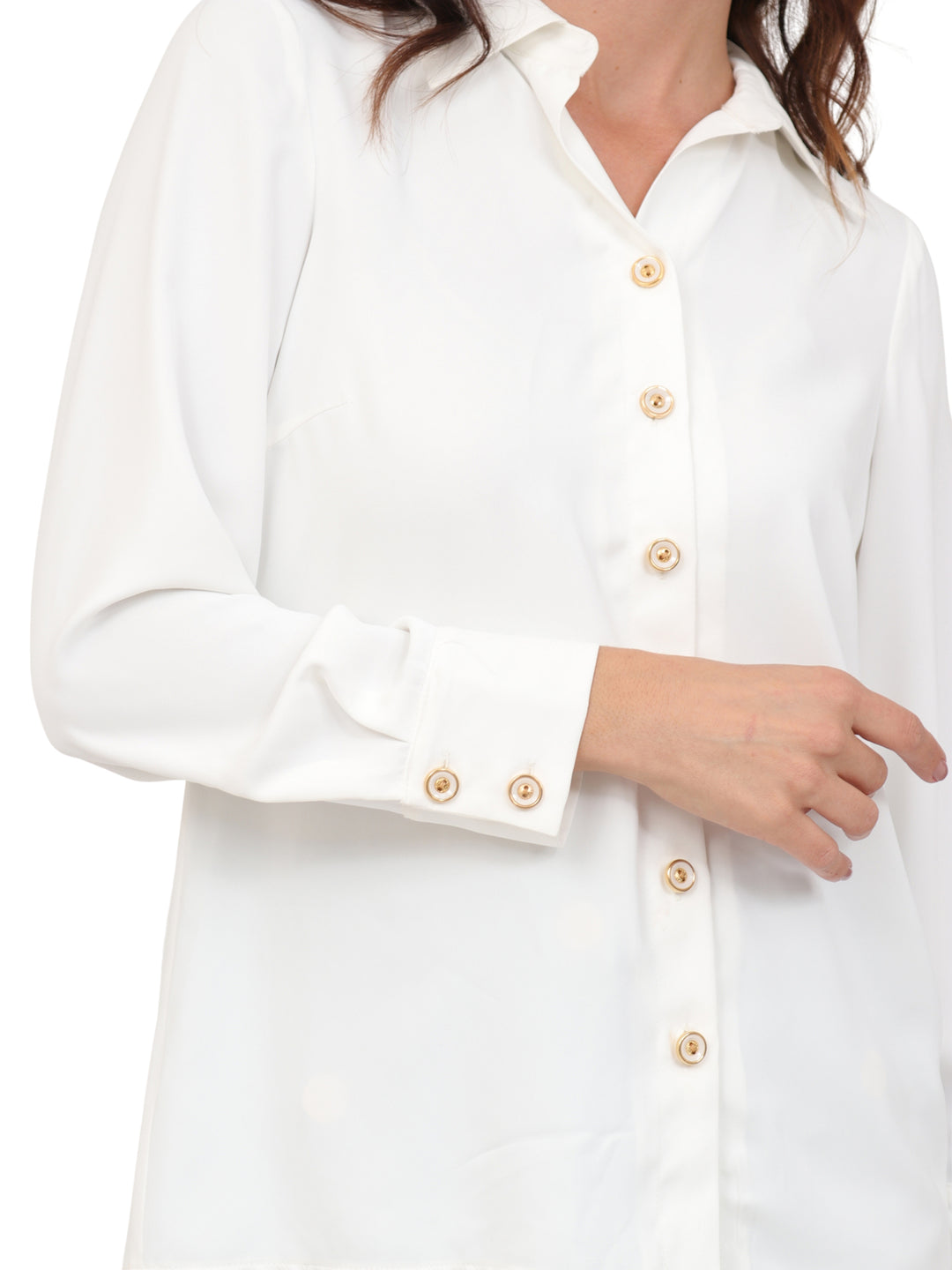 Blusa Camisera,  Manga Larga, Lisa