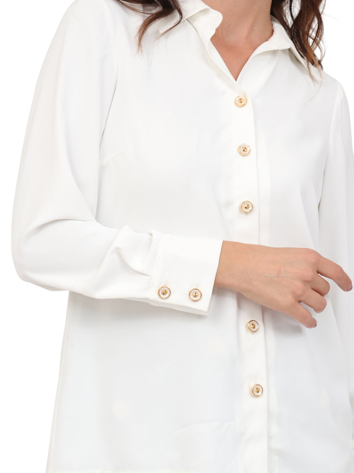 Blusa Camisera,  Manga Larga, Lisa