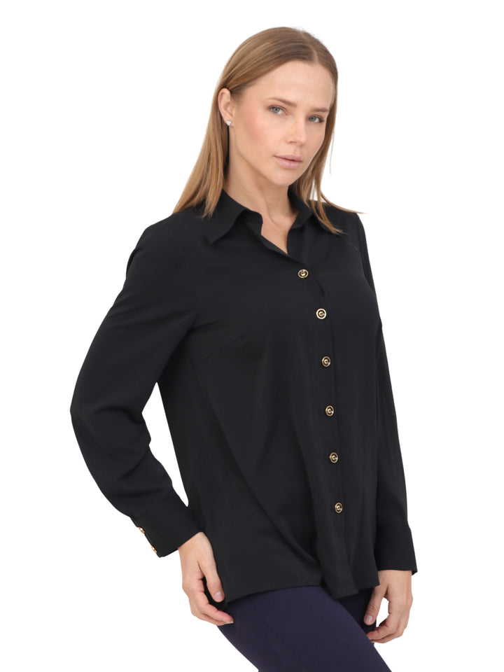Blusa Camisera,  Manga Larga, Lisa