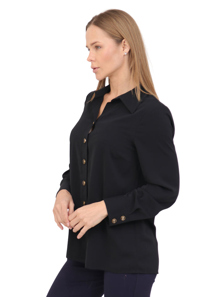 Blusa Camisera,  Manga Larga, Lisa