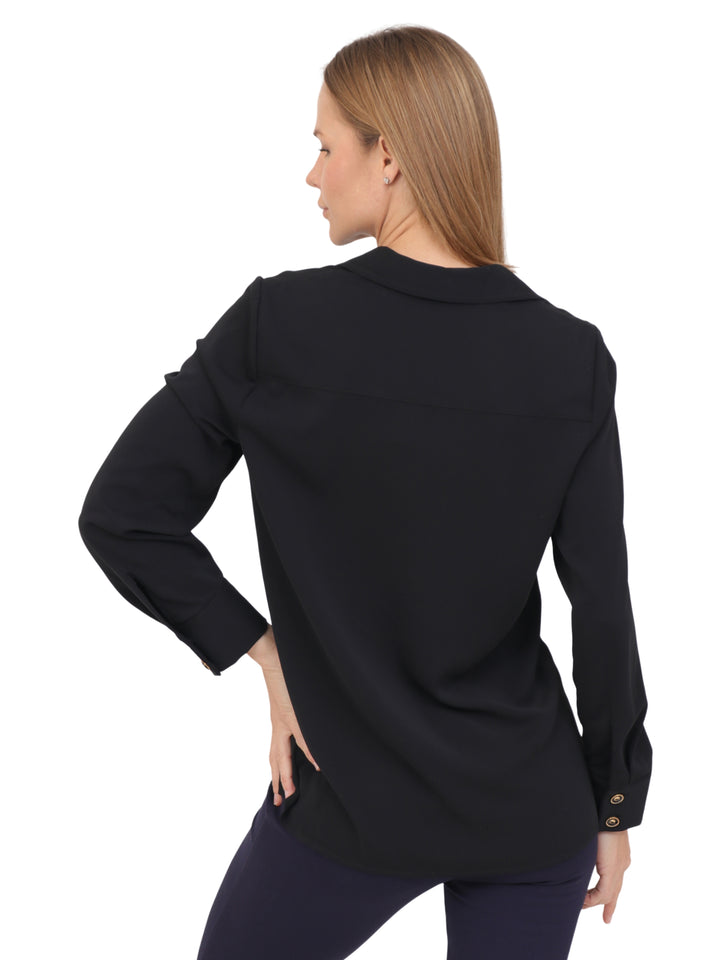 Blusa Camisera,  Manga Larga, Lisa