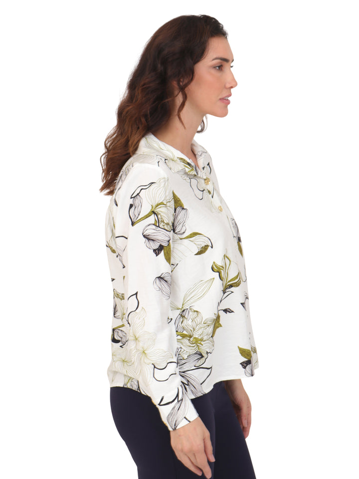 Blusa Cuello  Camisero,  Manga Larga, Estampada