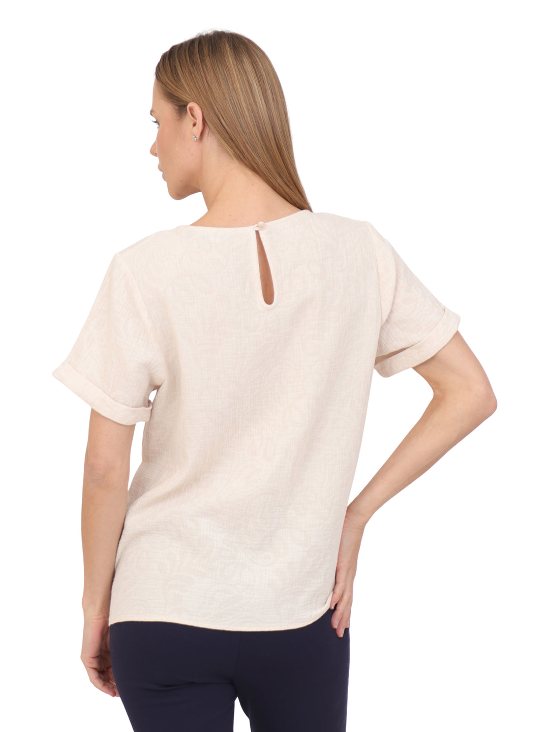 Blusa Cuello Redondo,  Manga Corta, Algodón