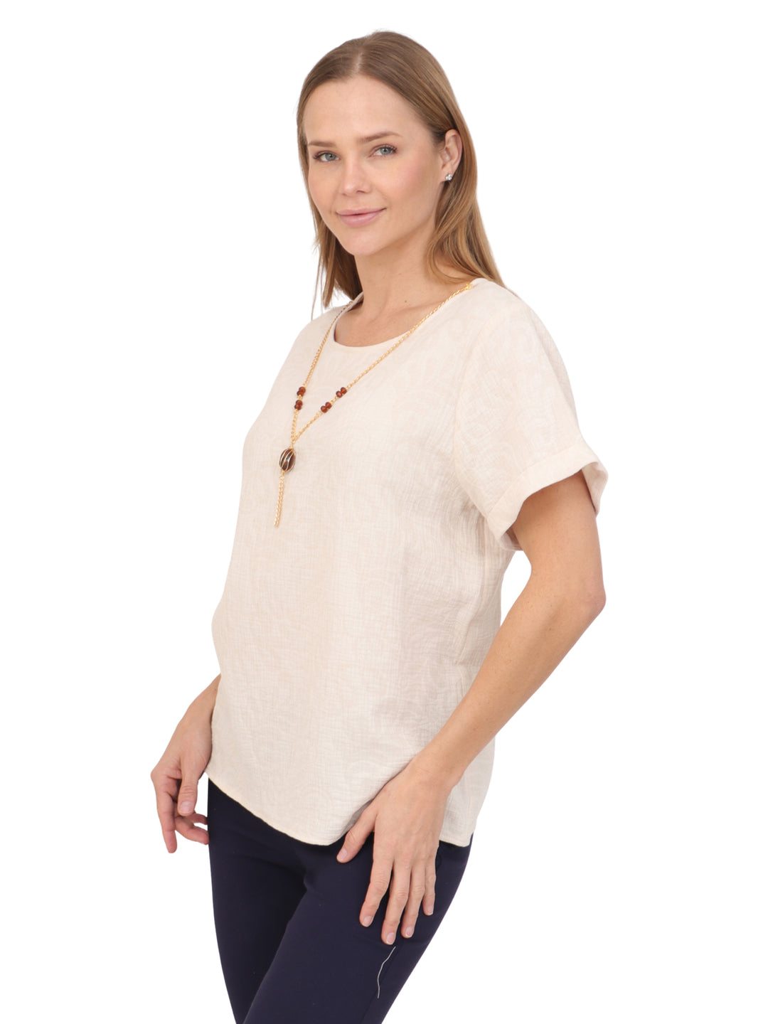 Blusa Cuello Redondo,  Manga Corta, Algodón