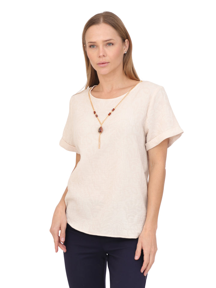 Blusa Cuello Redondo,  Manga Corta, Algodón