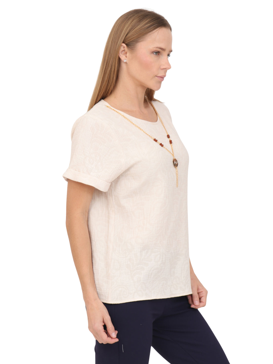 Blusa Cuello Redondo,  Manga Corta, Algodón