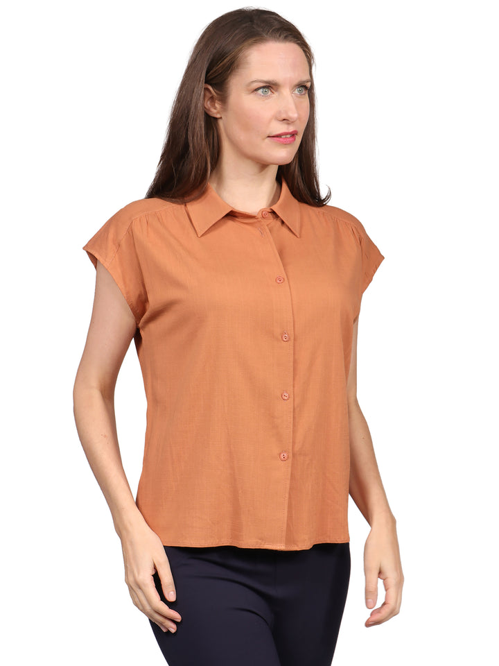 Blusa Cuello Camisero,  Sin Manga