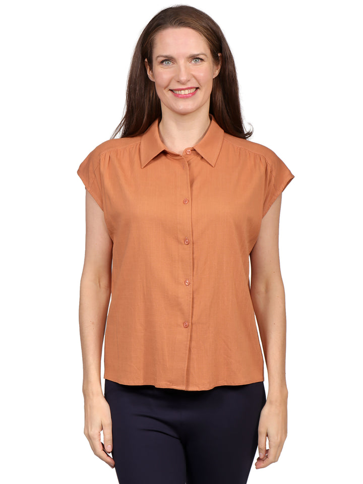 Blusa Cuello Camisero,  Sin Manga