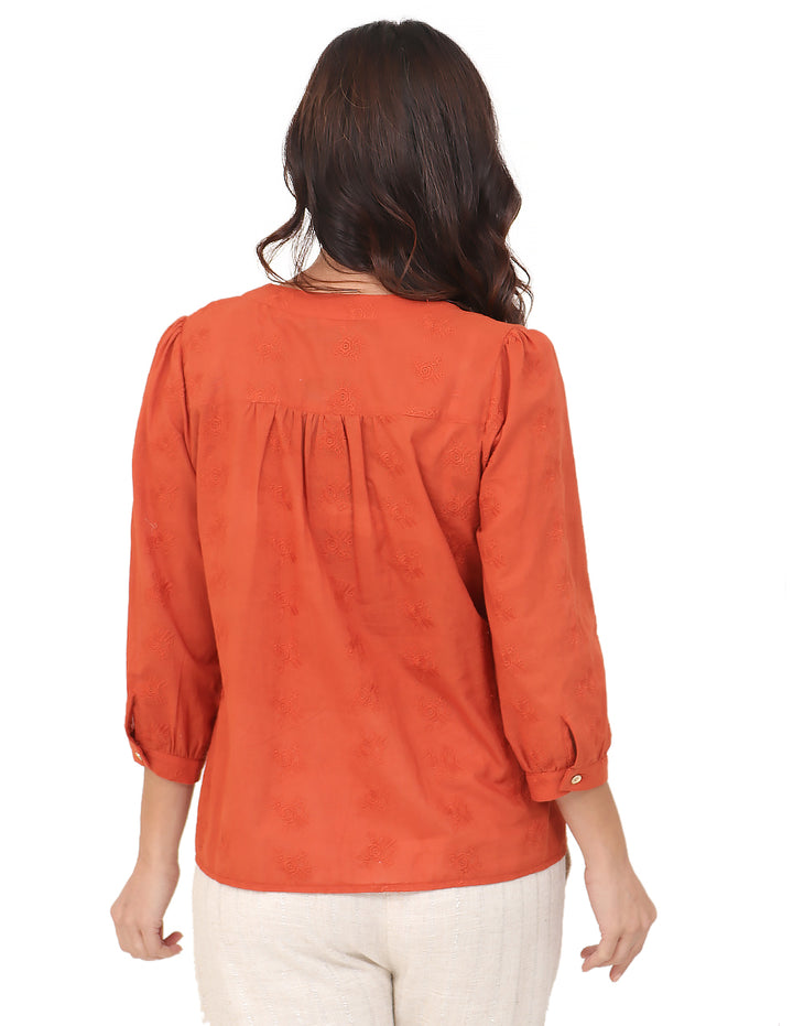 Blusa Cuello V, Manga 3/4,Bordada