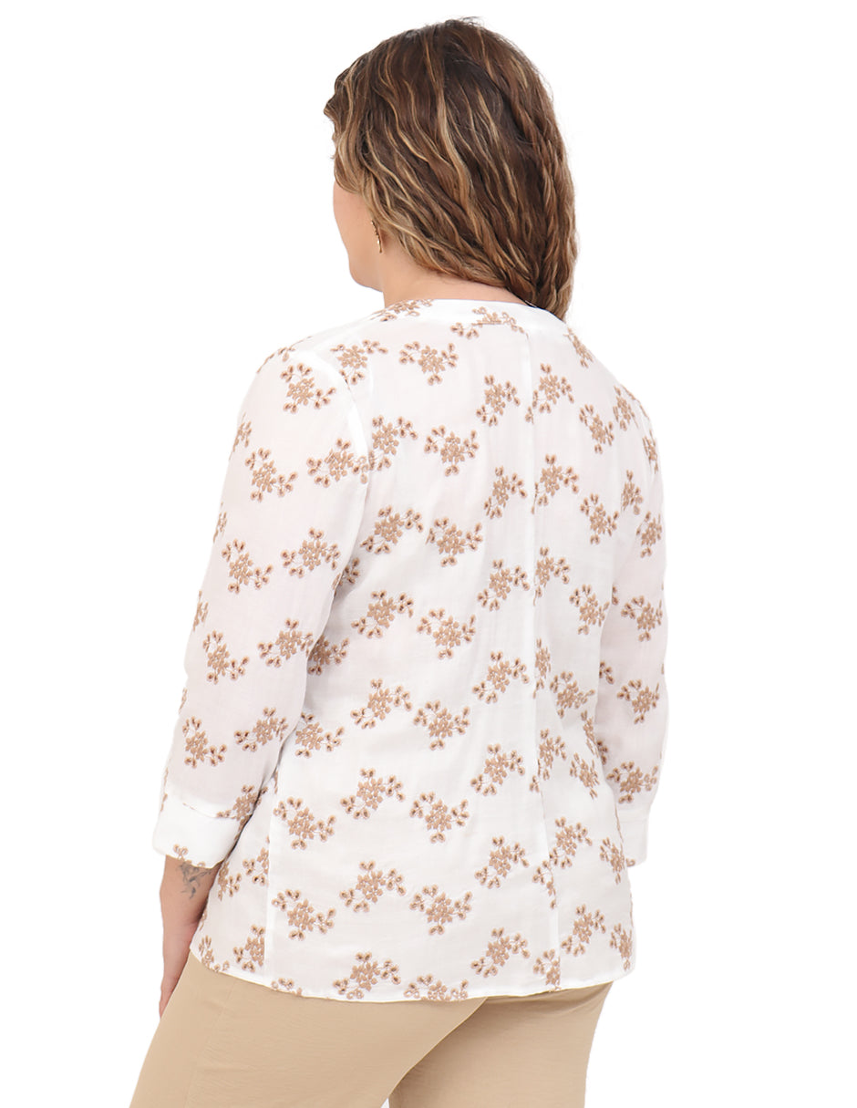 Blusa Cuello V, Manga 3/4,  Bordado