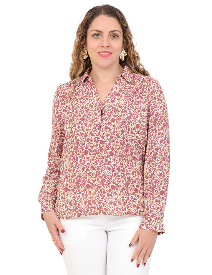 Blusa Cuello V, Manga Larga, Estampada