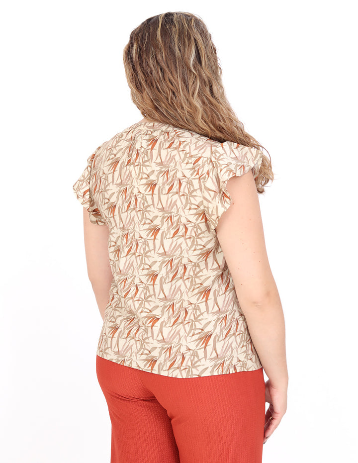 Blusa Cuello Redondo con Amarre, Manga Olán, Estampada