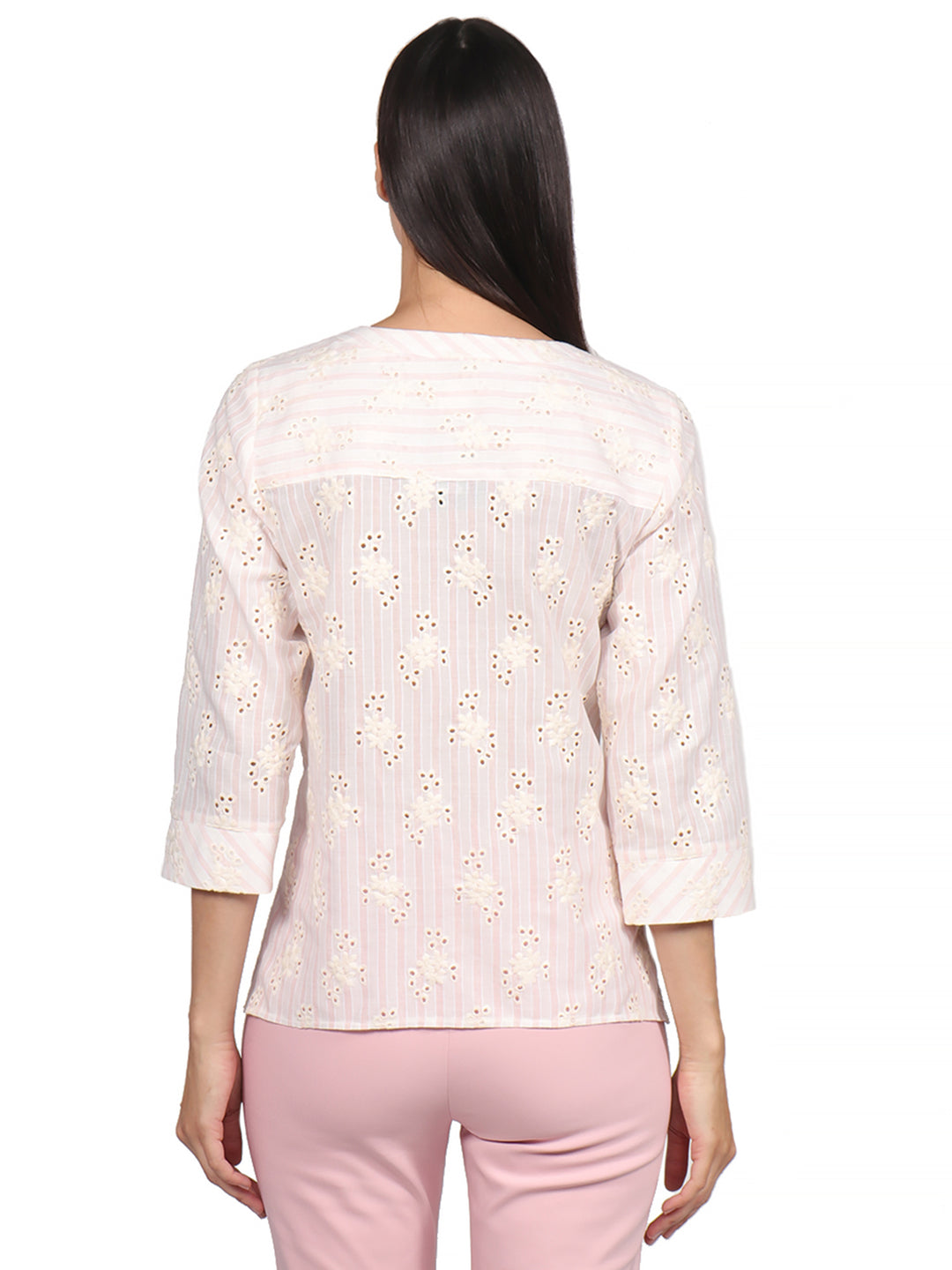 Blusa Cuello V, Manga 3/4, Bordada