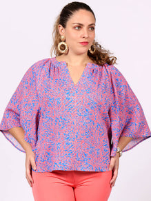 Blusa Cuello V, Manga Mariposa, Estampada