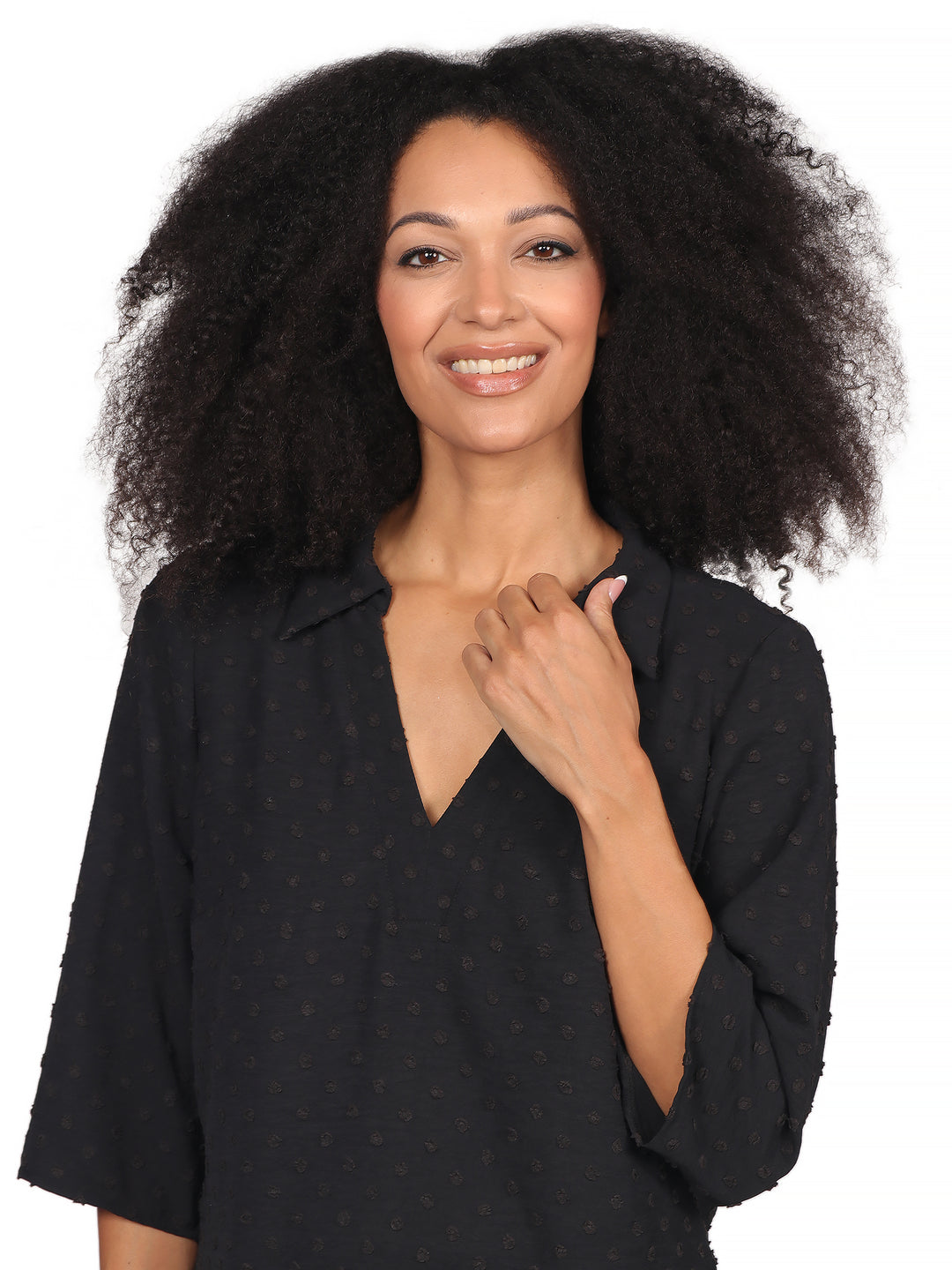 Blusa Cuello v, Manga 3/4,Lisa