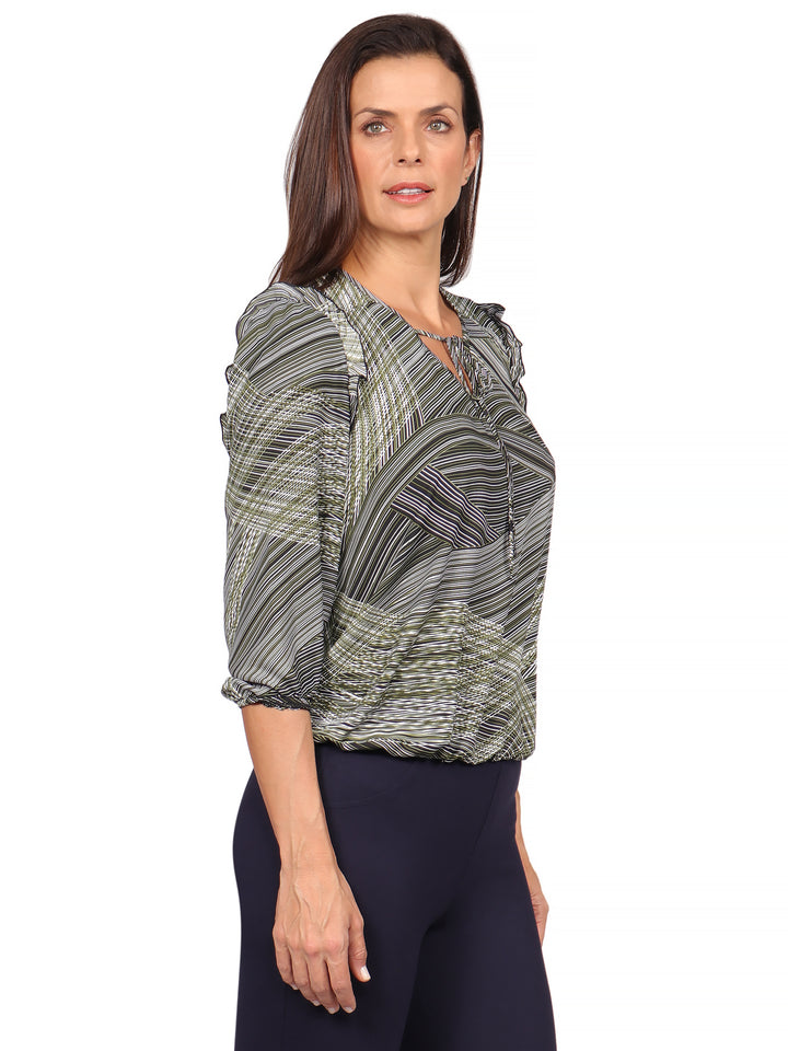 Blusa Cuello  V , Manga 3/4, Estampada