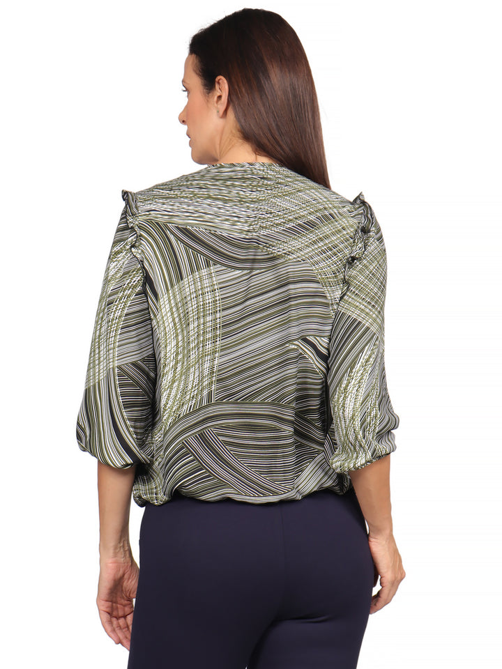 Blusa Cuello  V , Manga 3/4, Estampada