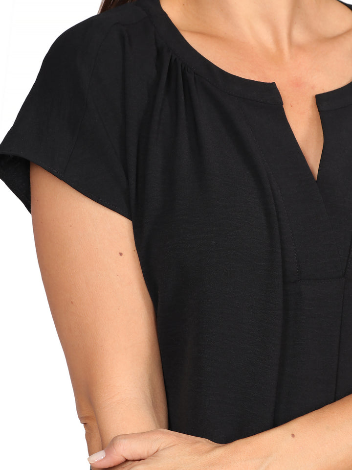 Blusa Cuello en V, Manga Corta,Lisa